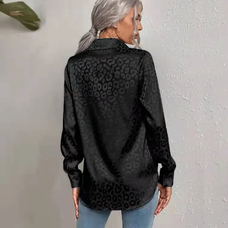 Back to school  Women Leopard Print Luxury Blouse Spring Summer Long Sleeve Lapen Vintage Button Up Shirt Office Lady Satin Tunics Harajuku Top