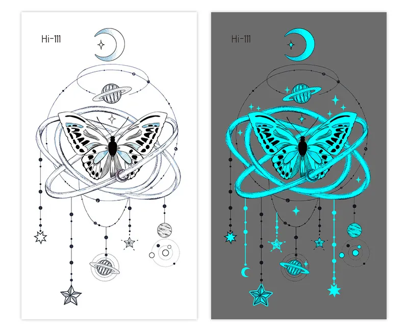 Sdrawing Luminous Glowing In Dark Tattoo Stickers Butterfly Daisy Flower Music Night Club Party Temporary Tattoos Shiny Body Art