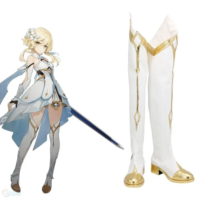 Genshin Toys Female Traveler White Shoes Cosplay Boots 