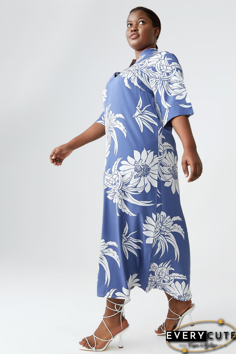 Floral-print Notch Dress P11998