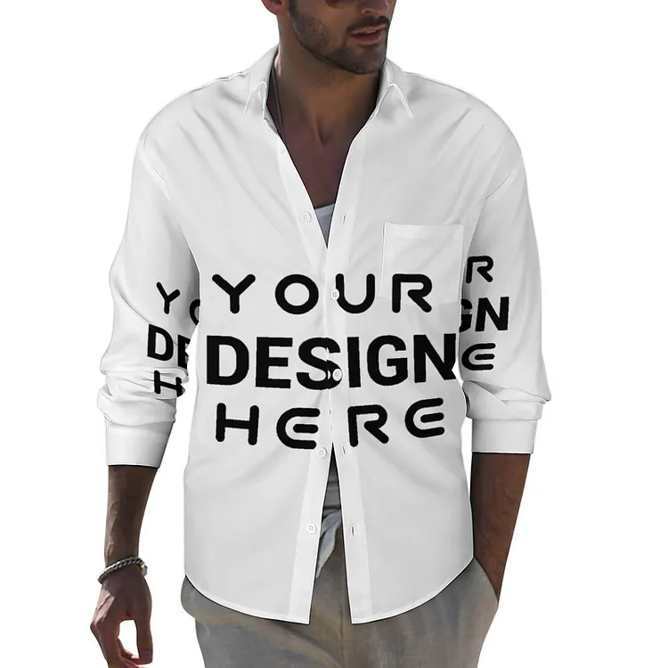 Personalized Design Men's Lapel Pocket Long Sleeve Shirt Full Print