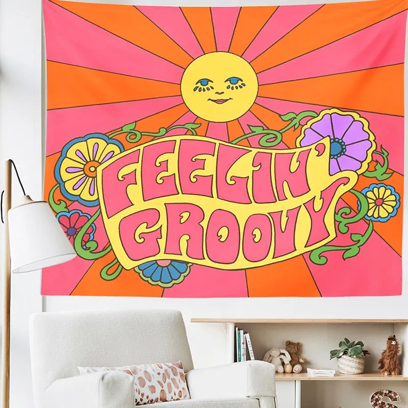 80s Aesthetic Tapestry Wall Hanging Colorful Sunshine Wall Decor Psychedelic Tapestry Decor Living Room Bedroom Bohemian Print