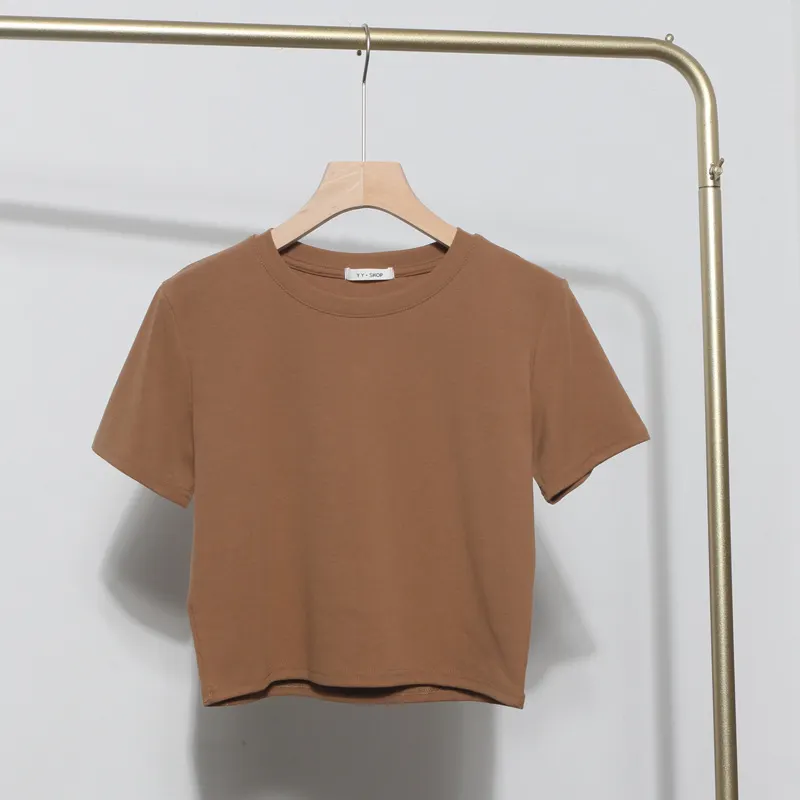 Churchf Real-Apamine Solid Short-Sleeved T-Shirt Burst Small Short Sweet Spicy Slim Slim Thin Collar Top 88122