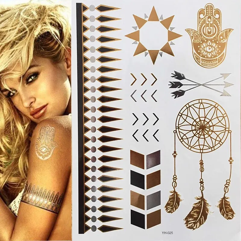 1pcs Tattoo Sticker Gold Foil Long-Lasting Temporary Temporary Tattoos for Girls