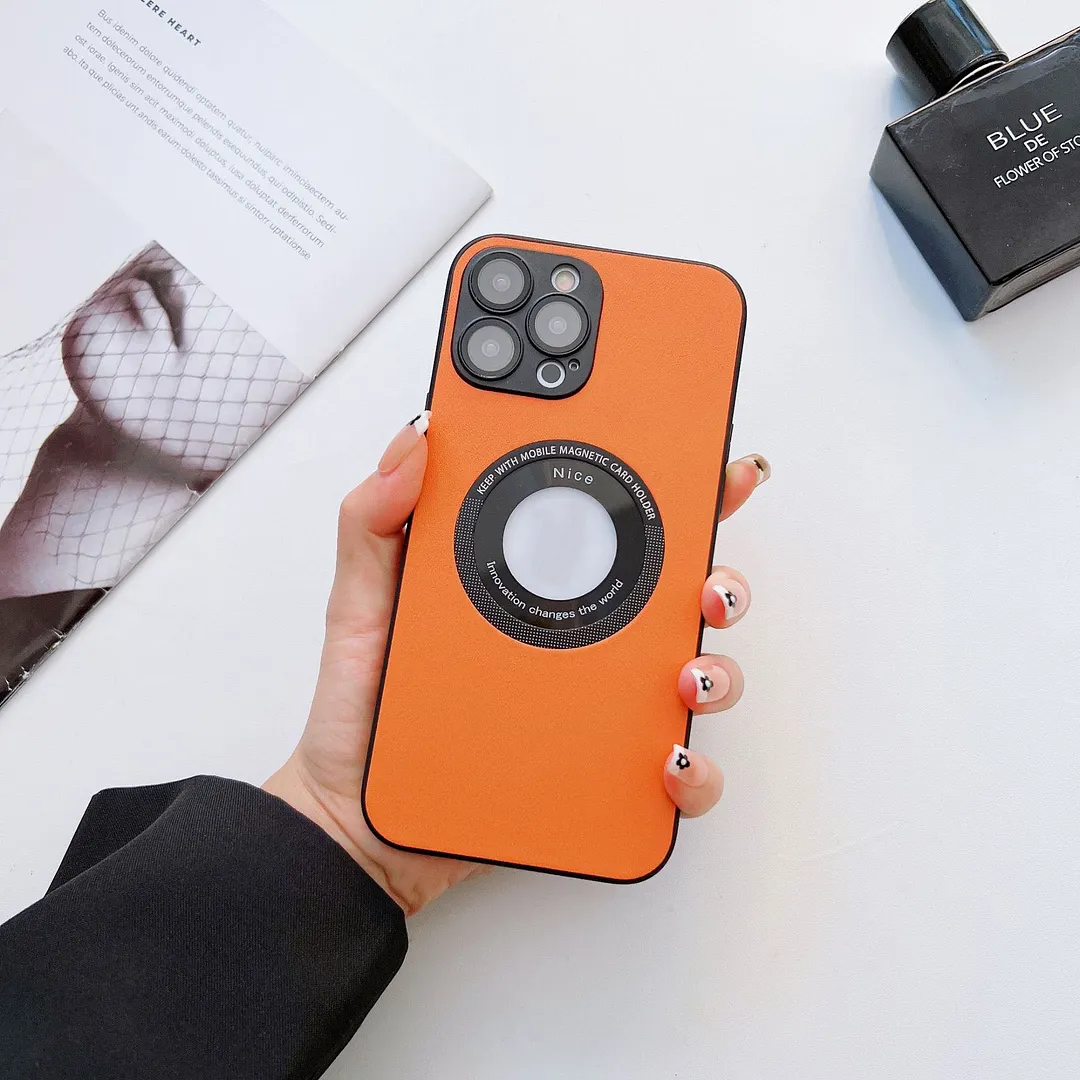For iPhone13/14 Series Magnetic Hollow Logo Mobile Phone Case