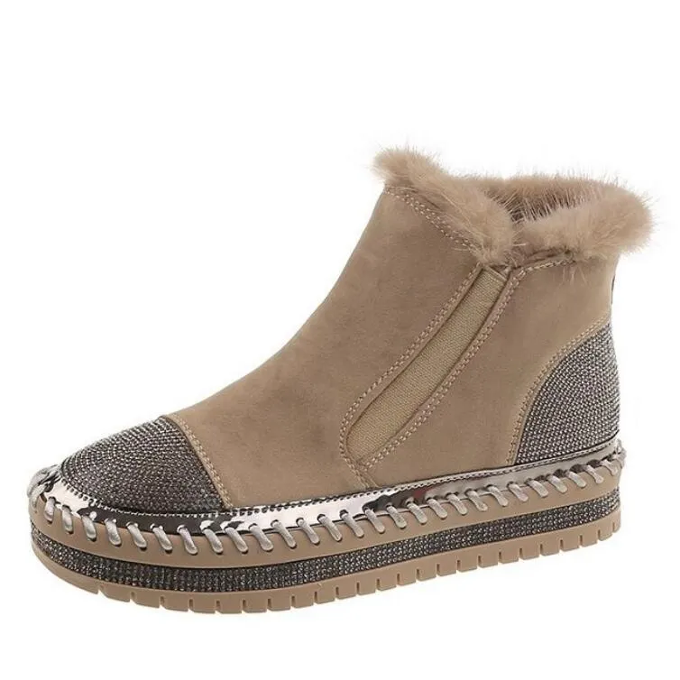 Women Ankle Boots Flats Wedges Shoes Woman Vintage Winter Warm Autumn Slip on Shoe Chaussures Femme Zapatos Mujer Sapato