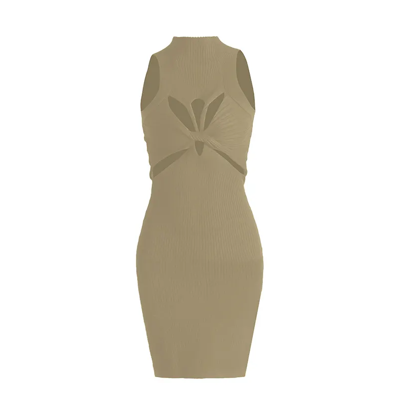 Brownm Spring 2025 New Hollow Knitted Vest Dress Slimy And Sexy Short-Packed Dress
