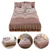 3pcs Retro Ice Silk Bed Skirt Set with Ruffle Wedding Bedspread Mattress Cover with 2 Pillowcases Machine Washable Elegant Home Decoration