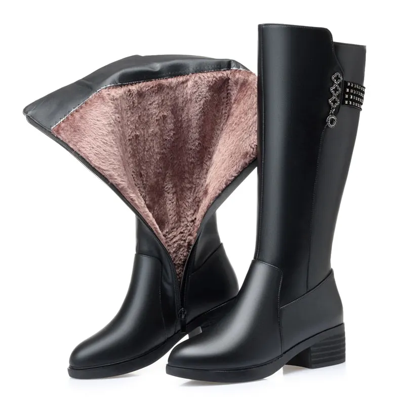GKTINOO Women Long Boots 2022 New Genuine Leather Female Winter Boots Fashion Big Size 35-43 Wool Thick Snow Shoes Women