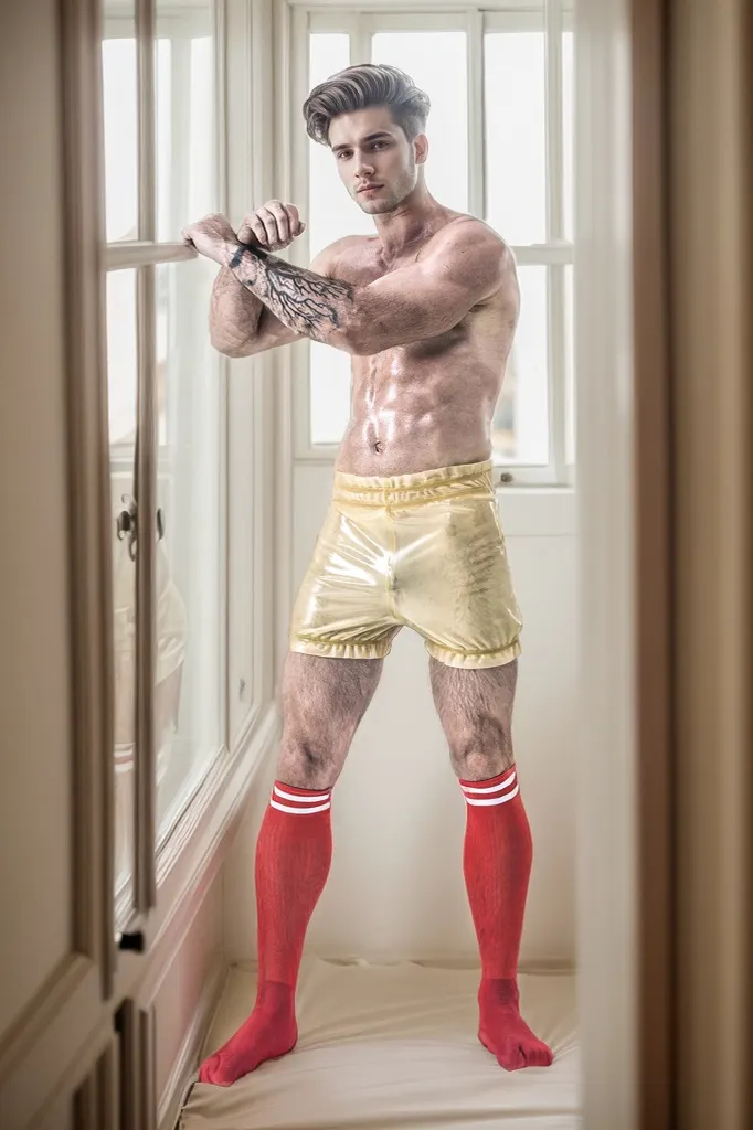 Men's Latex Shorts Male Translucent Yellow Latex Panties - Elasticated Waist