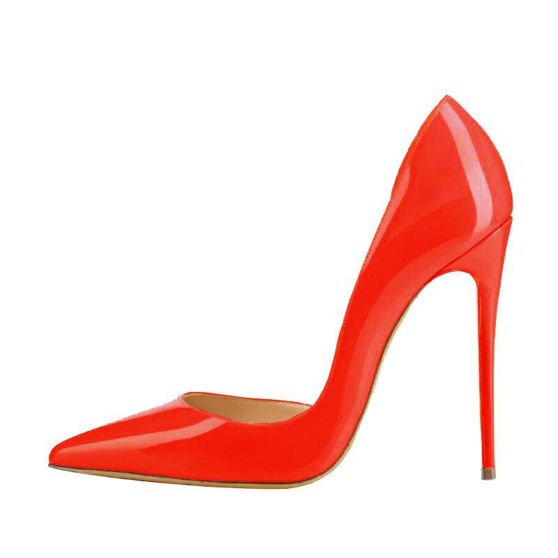 GOOSHOE High Heels Patent Leather Pointed Toe Pumps Shoes Women Stiletto 12cm