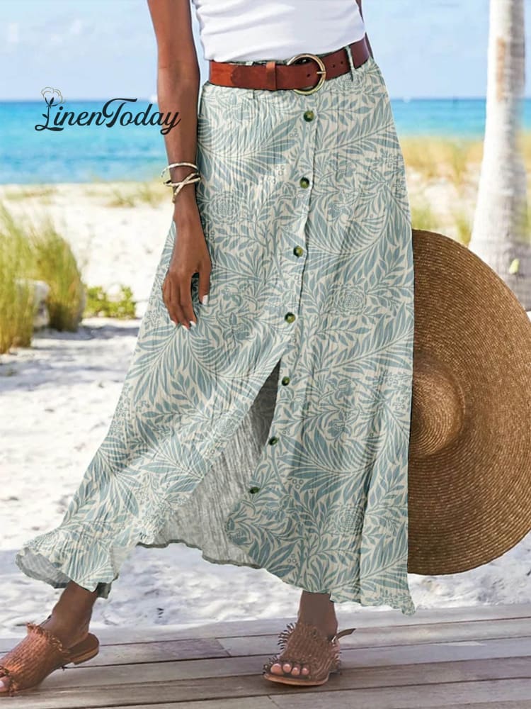 Women&rsquo;s Flower Plant Art Pattern Print Casual Half Body Skirt Green / S