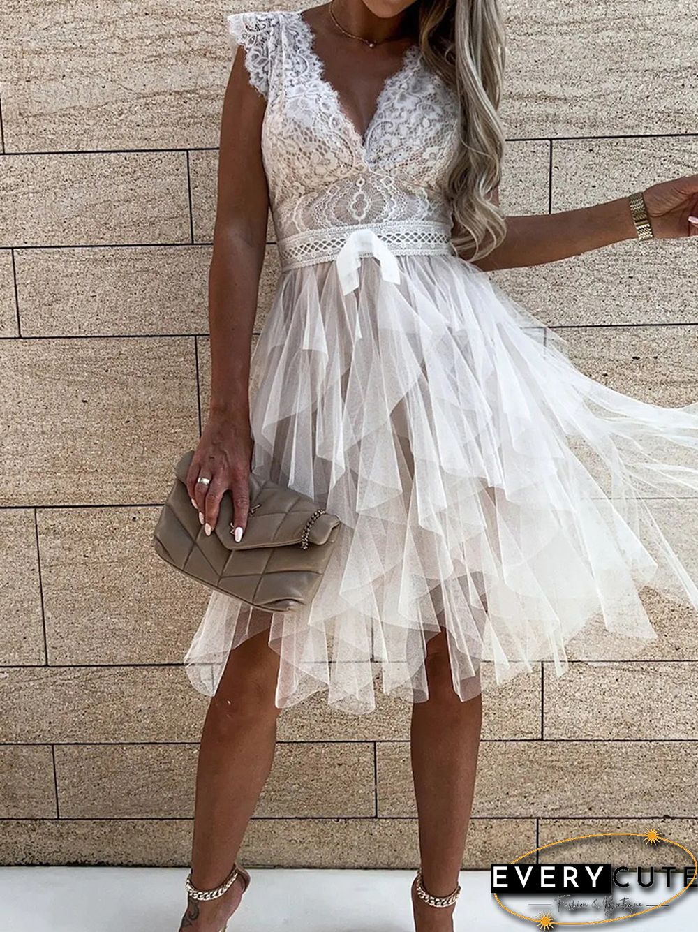 Pleated Dress Women Summer Deep V-Neck Sweet Sleeveless Solid Ladies Party Dress Lace Sexy Holiday Streetwear Dropshipping