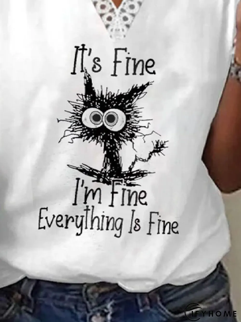 Casual Loosen Printed V Neck Short Sleeve T-Shirt | IFYHOME