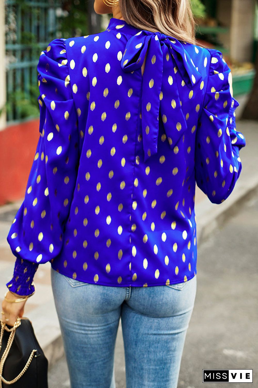 Elegant Polka Dot Fold Half A Turtleneck Tops