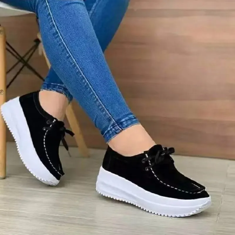 Qengg Qengg With Round Head Casual Sports Shoes Female Womens Sneakers, Suede Thick Bottom Sneakers Female