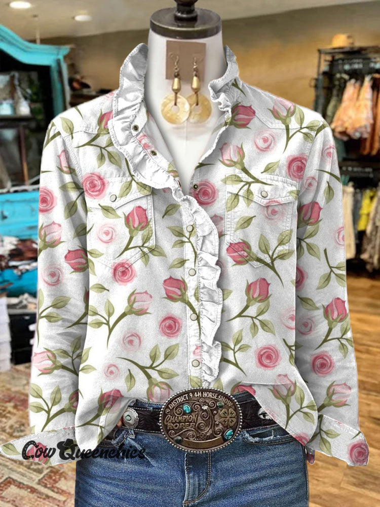 Women&rsquo;s Vintage Print Casual Long Sleeve Comfortable Cotton Shirt Multicolor / S