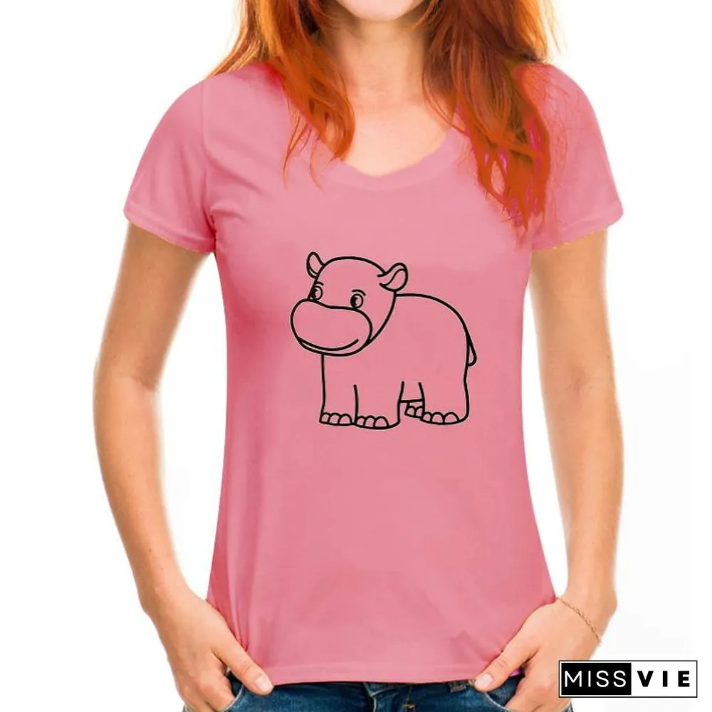 Summer T-Shirt Women Kawaii Cute Animal Print Casual Short Sleeve Fashion Aesthetic Girl Top Tees Oversized Female Clothing
