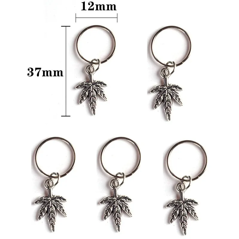 Hair Braid Coin Leaves Retro Colorful Beads Pendant Charms Rings Clip Headband for Pierced Hip-hop Braiders Leaves Accessories