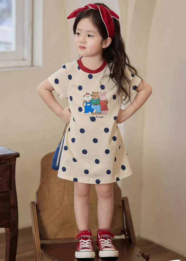 Cozy Apricot O Neck Print Cotton Girls T Shirt Dress Summer