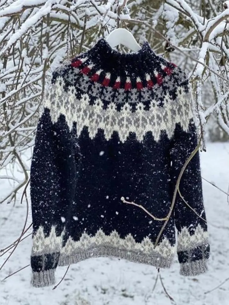 Vintage Beautiful Knit Jacquard Crew Neck Sweater（Unisex）