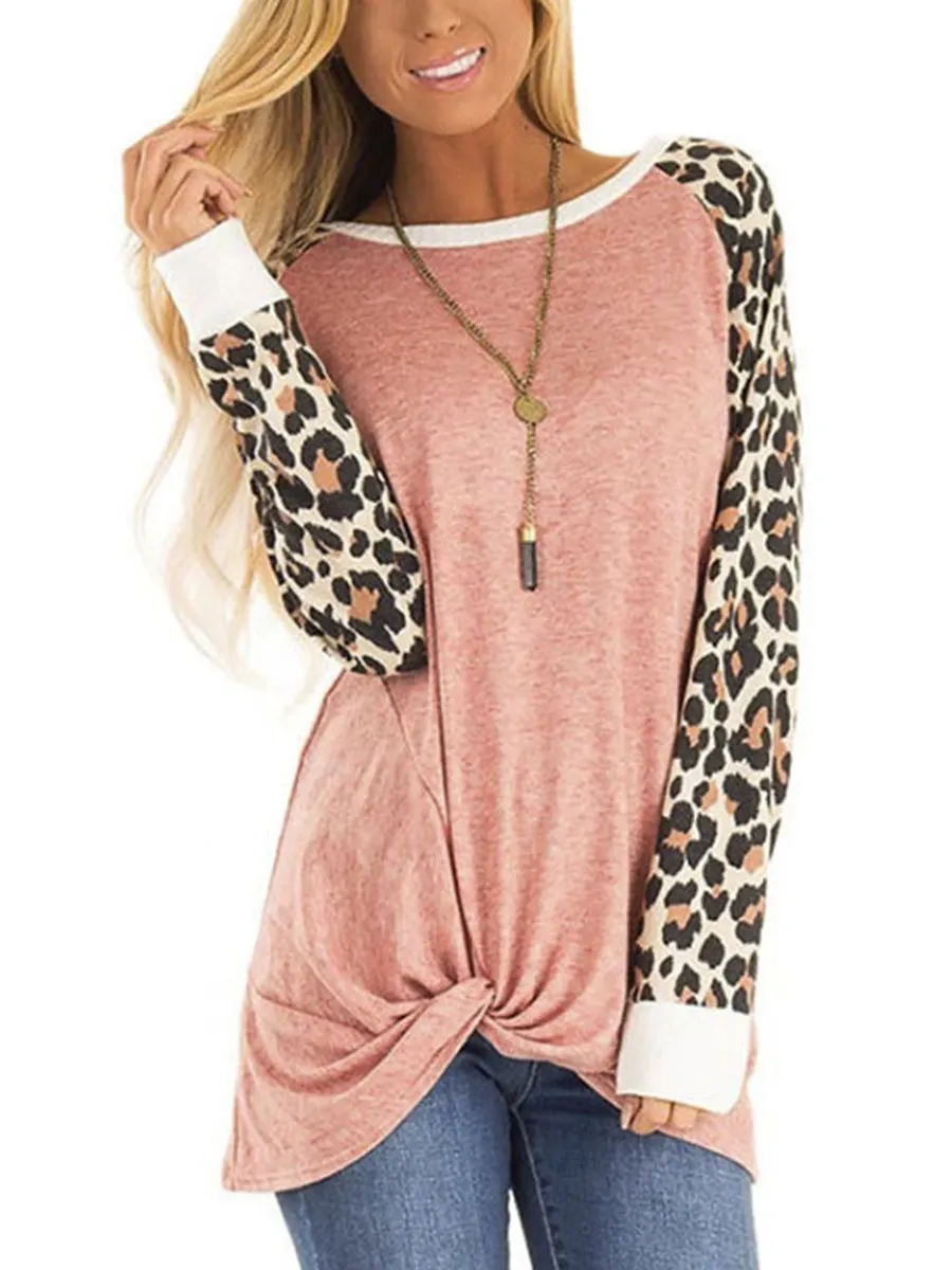 Casual T-shirt With Leopard Printing Long Sleeve