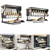 Wall-Mounted Kitchen Storage Cabinet with Pull-Down Double-Layer Shelf Carbon Steel Spice Rack Organizer for Utensils Food Prep & Countertop Organization