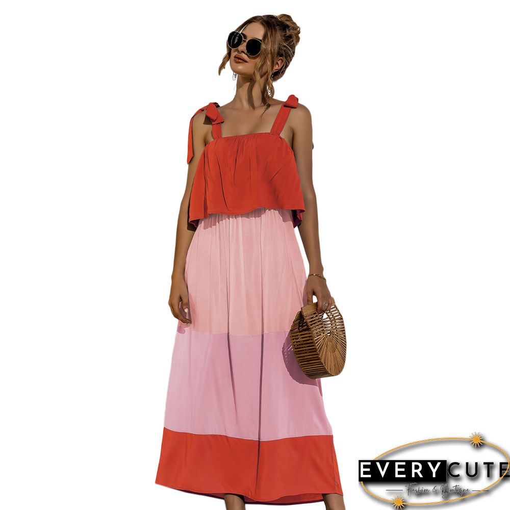 Orange Color Block Ruffle Top Maxi Dress