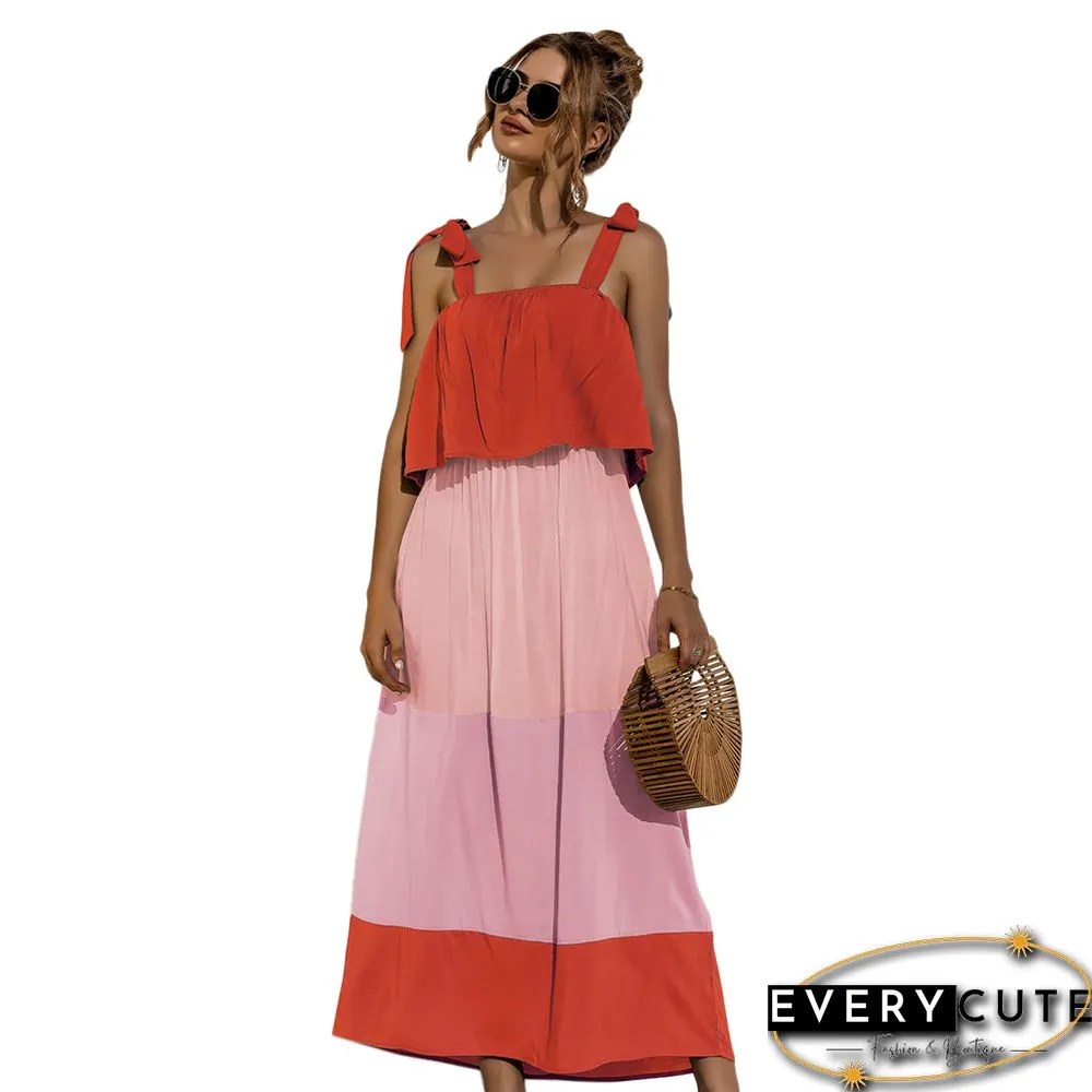 Orange Color Block Ruffle Top Maxi Dress