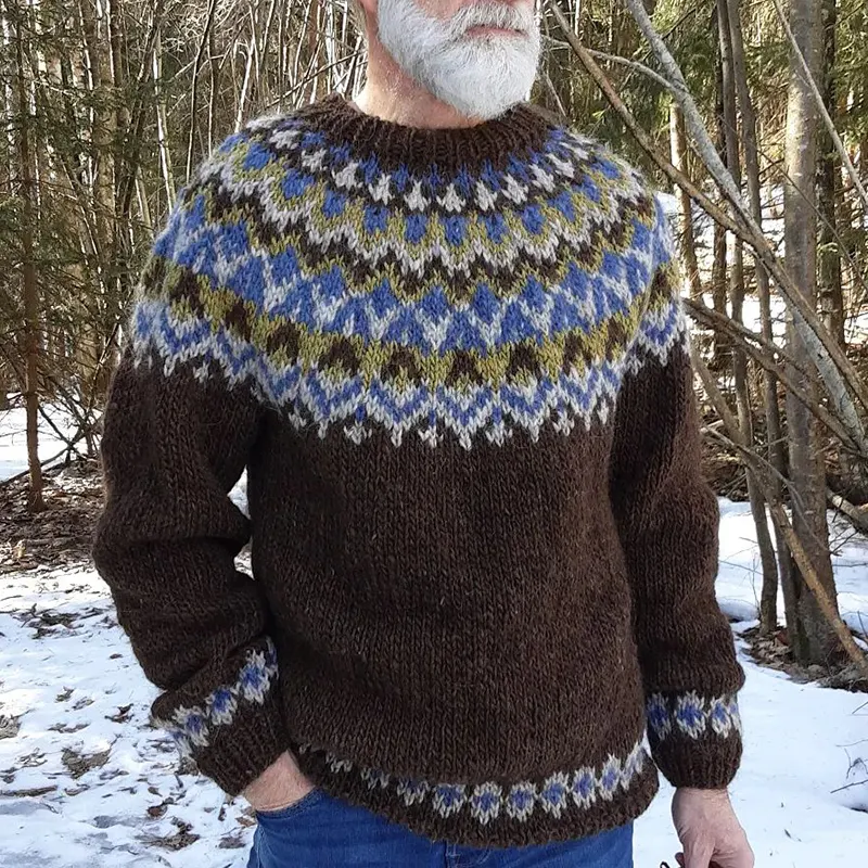 Men'S Vintage Knitted Jacquard Crew Neck Sweater