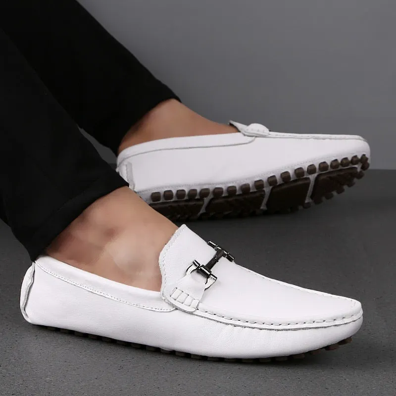 Designer Men's Casual Shoes Summer Breathable Fashion black White Sneakers slip on Men genuine Leather Shoes loafers male
