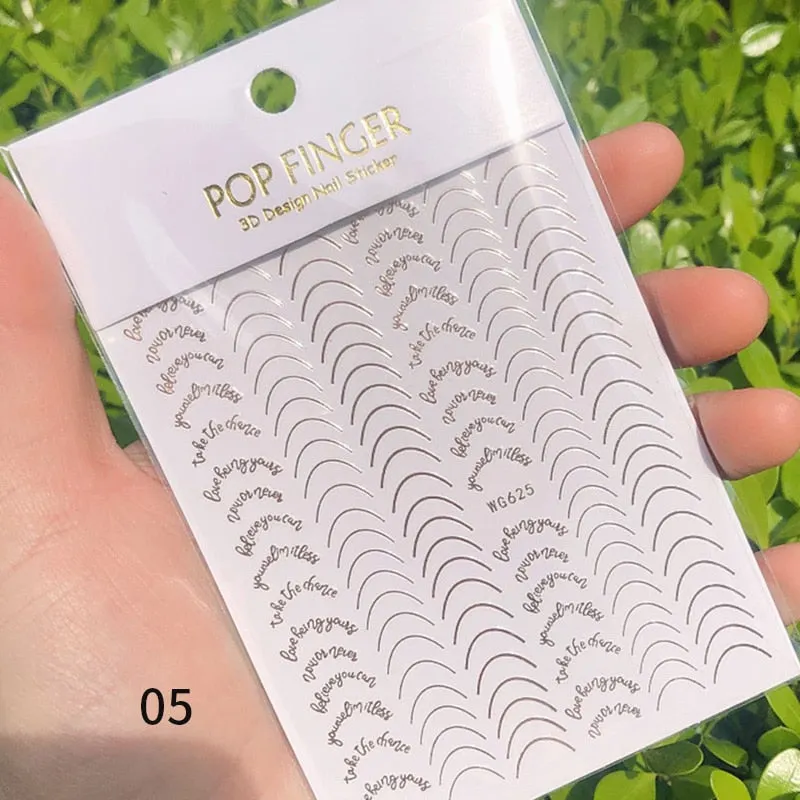 Star Nail Art 3D Stickers Black White Gold Love Hearts Pattern Nail Decals Manicures Nails Design Adhesive Wraps Tip Decoration