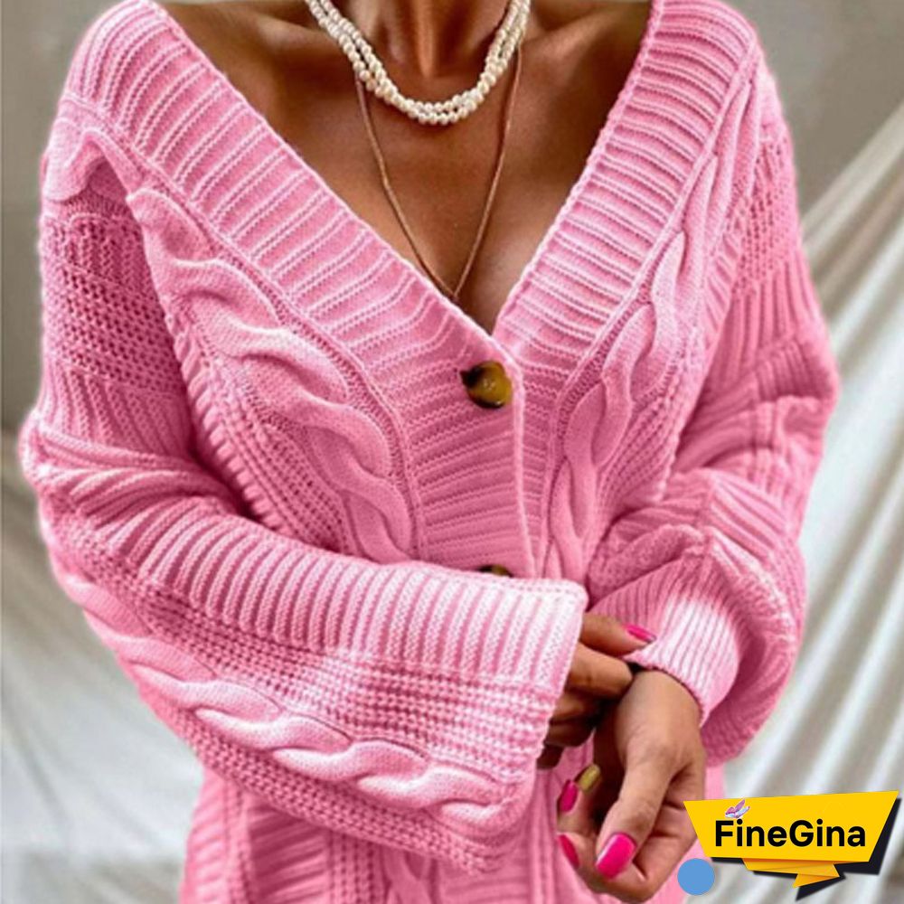 Autumn Twist Knitted Women Sweater Coats Casual Warm Long Sleeve V-Neck Button Sweaters Retro Harajuku Loose Cardigan Streetwear