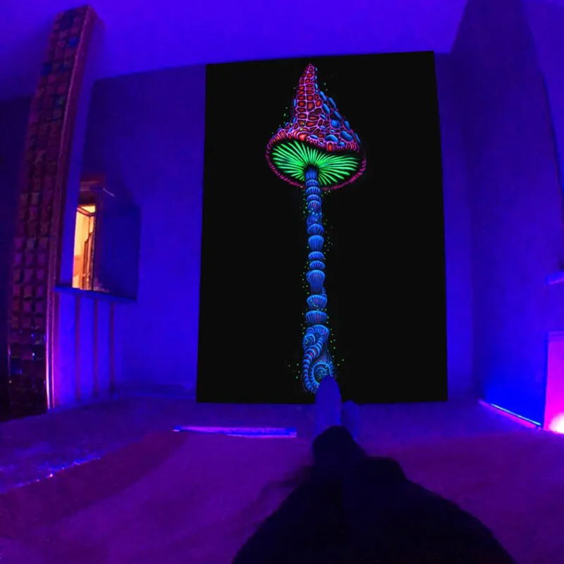Fluorescent Starry Tapestry Skeleton Mushroom Psychedelic Black Light Wall Hanging Cloth DIY Home Decoration Trippy Room Decor