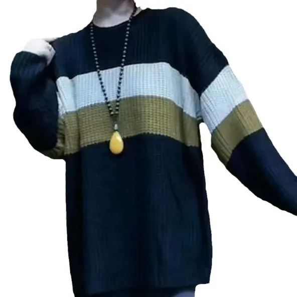 Churchf Churchf New Fashion Loose And Lazy Wind Contrast Color Stripe Soft Waxy Round Collar Fur Autumn Temperament Retro Casual Jacket