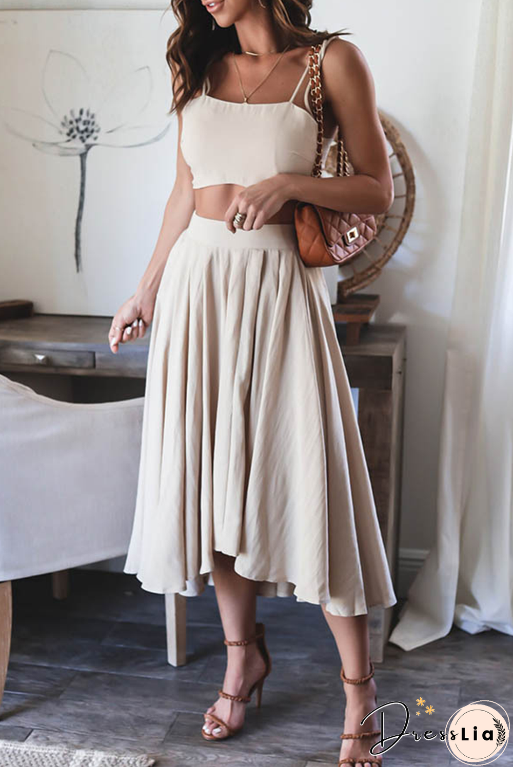 Casual Solid Patchwork Spaghetti Strap Sleeveless Two Pieces