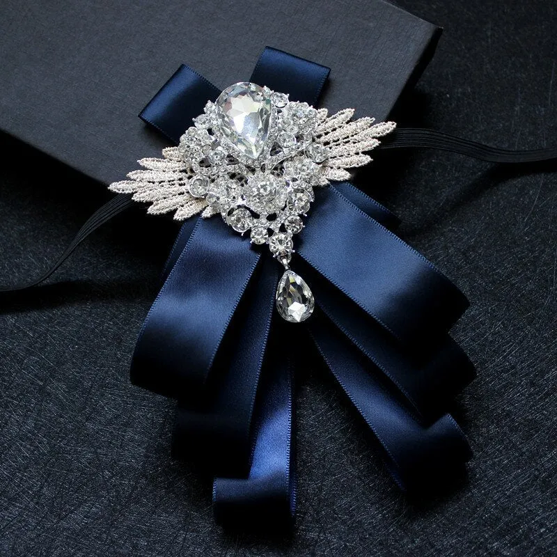 High-grade Handmade Diamond British Style Bow Ties Groom Groomsman Dress Suit Rhinestone Bowtie for Men Wedding Accessories
