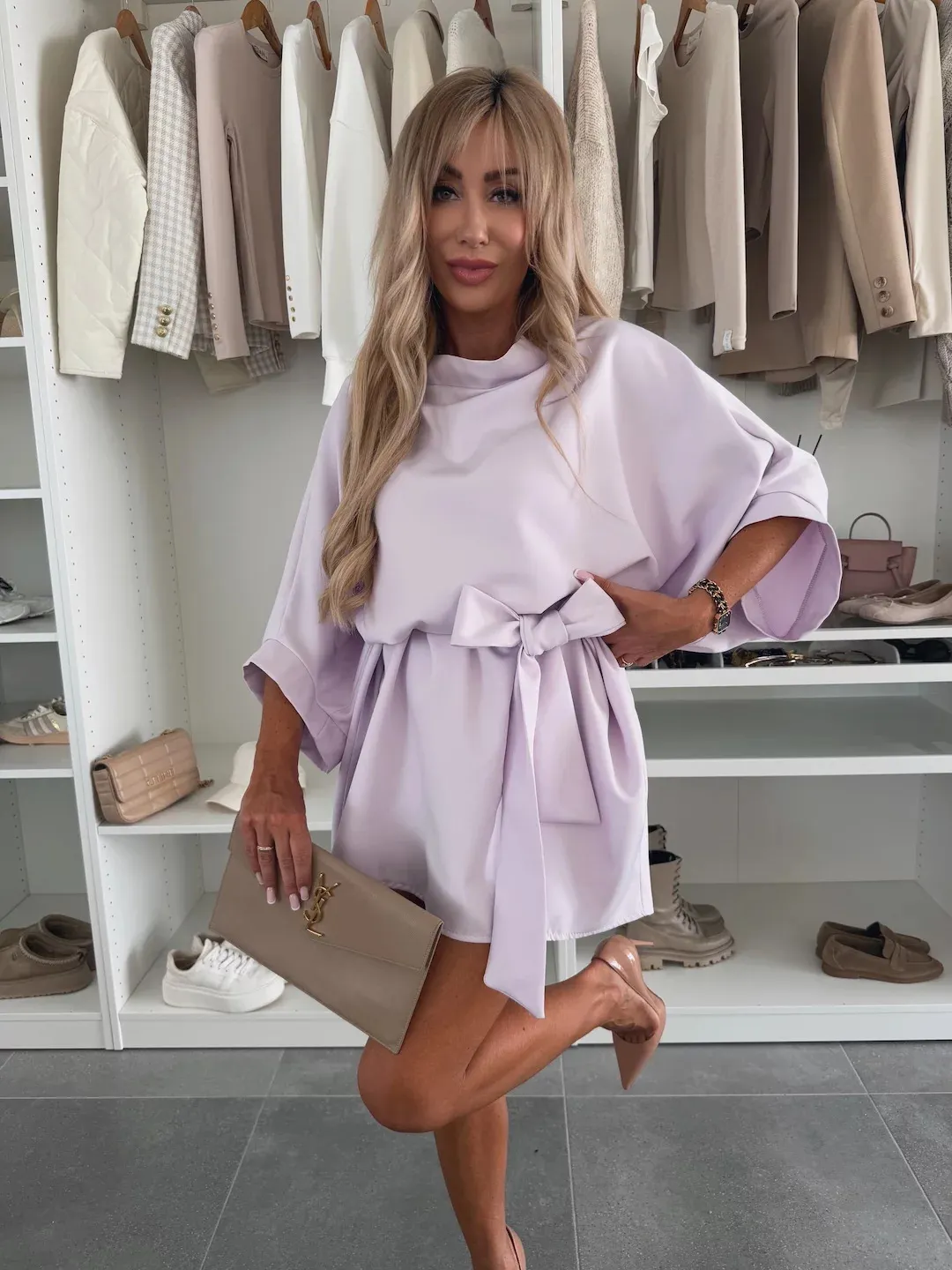 Billionm Billionm Explosion Of Solid Color Round Tie With Casual Temperament Dress Woman