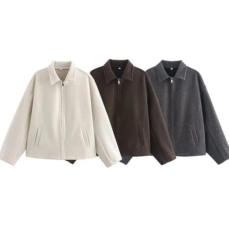 Fleece Lined Wool Blend Jacket for Women Casual Zip Up with Pockets