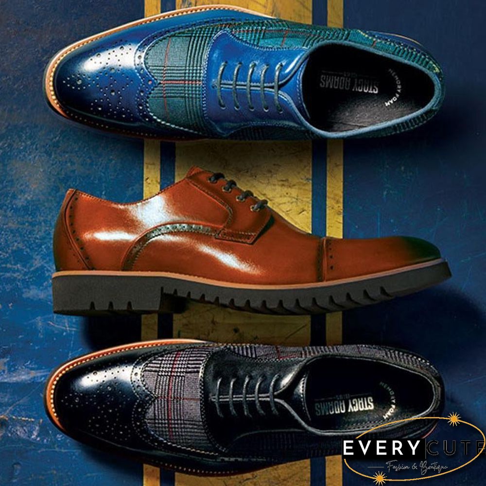 Men's Fashion Lattice Spliced Leather Brogue Shoes