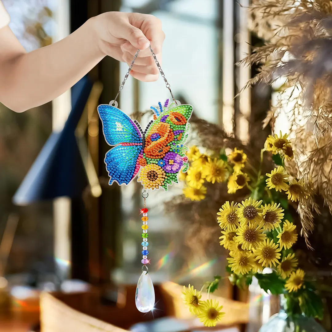 2Pcs Butterfly Hummingbird DIY Double-Sided Diamond Painting Hanging Kits Diamond Painting Suncatcher Craft Kit for Home Garden Wall Decor Gift