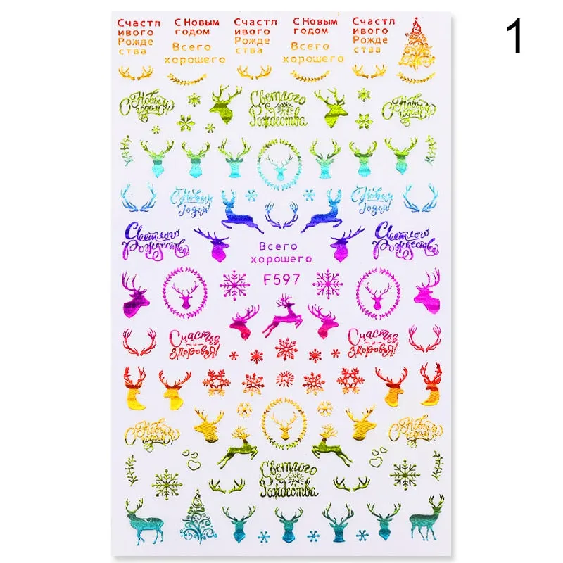 Sliver Bronzing 3D Christmas Nail Art Decoration Sticker Sparkly White Colorful Glitter Geometry Snowflake Winter Slider Foil