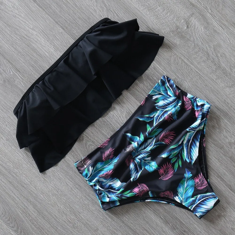 2021 New Sexy Bikinis Women Swimsuit High Waist Bathing Suit Print Floral Swimwear Push Up Bikini Set Vintage Beach Wear Biquini