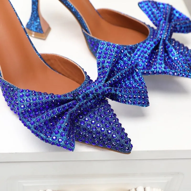 European and American large bow shallow mouth diamond rhinestone wine glass with high heel women's slippers