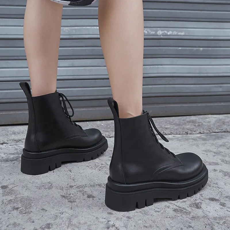 RIZABINA Size 34-43 2022 INS Woman Real Leather Ankle Boots Fashion Shoes Woman Short  Winter Warm Boots Platform Heel Footwear