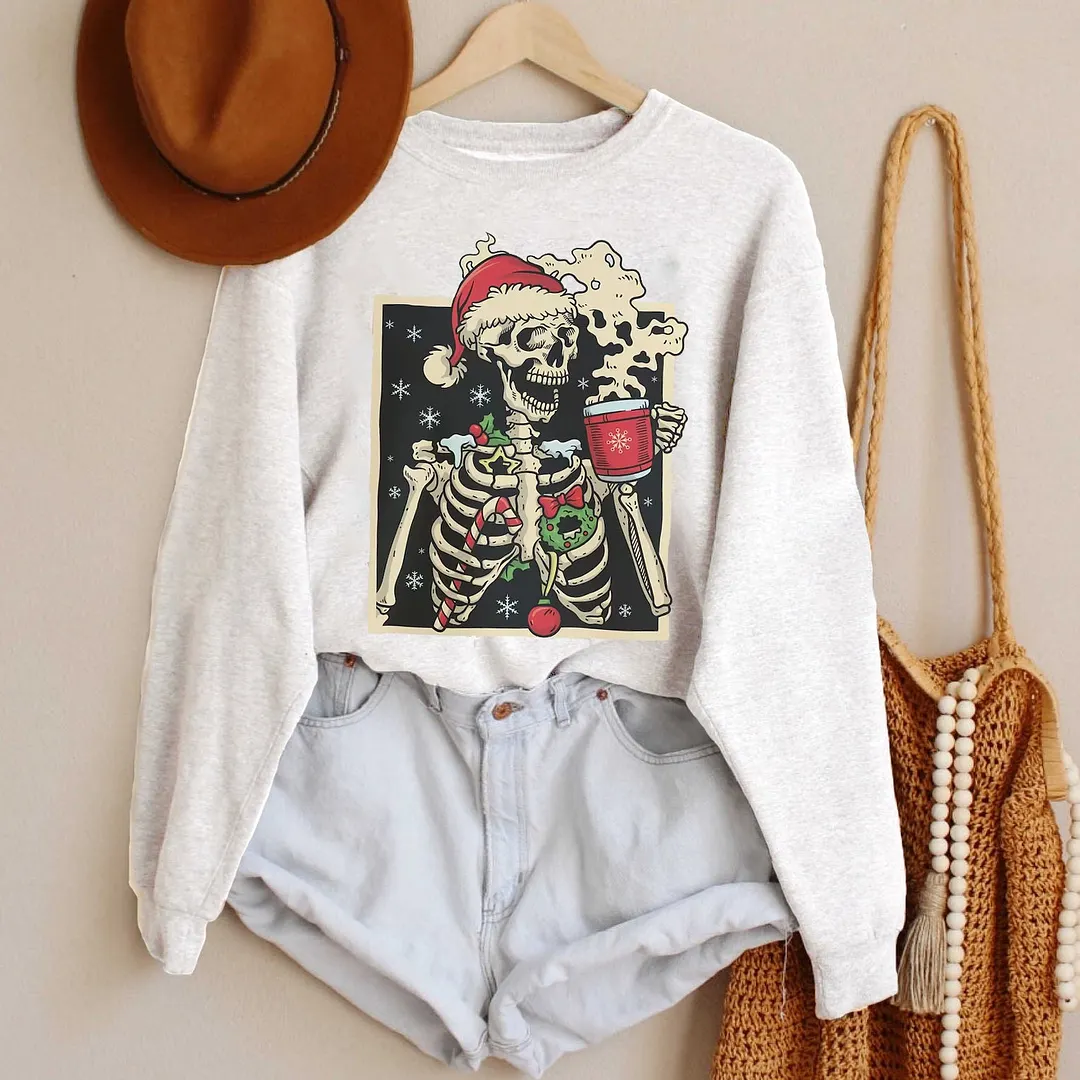 Skeleton Drinking Coffee Christmas Sweatshirt