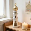 Ramadan Resin Statue Ornament Hollowed Handcrafted Resin Mosque Models Islamic Castle Tabletop Statue for Eid Home Office Decor