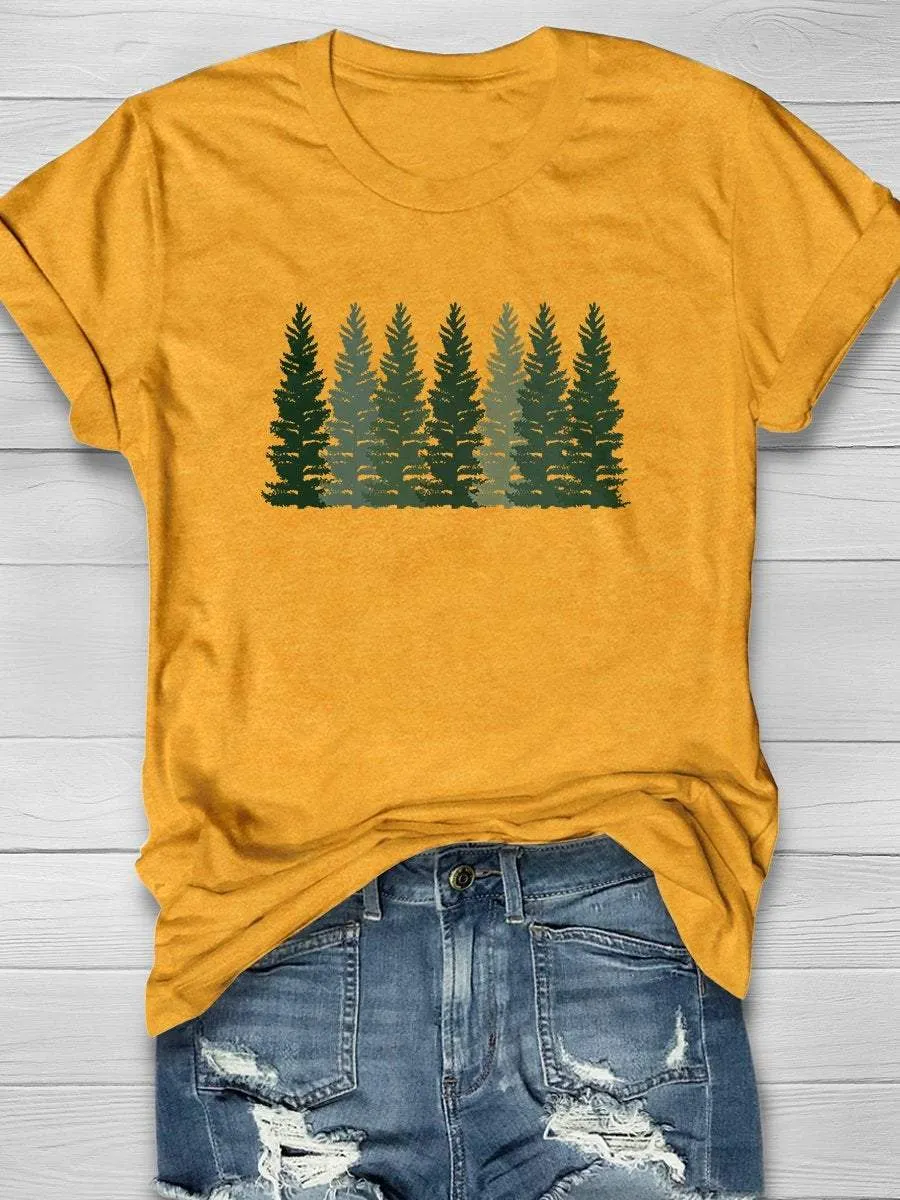 Trees Nature Hiking Print Short Sleeve T-shirt