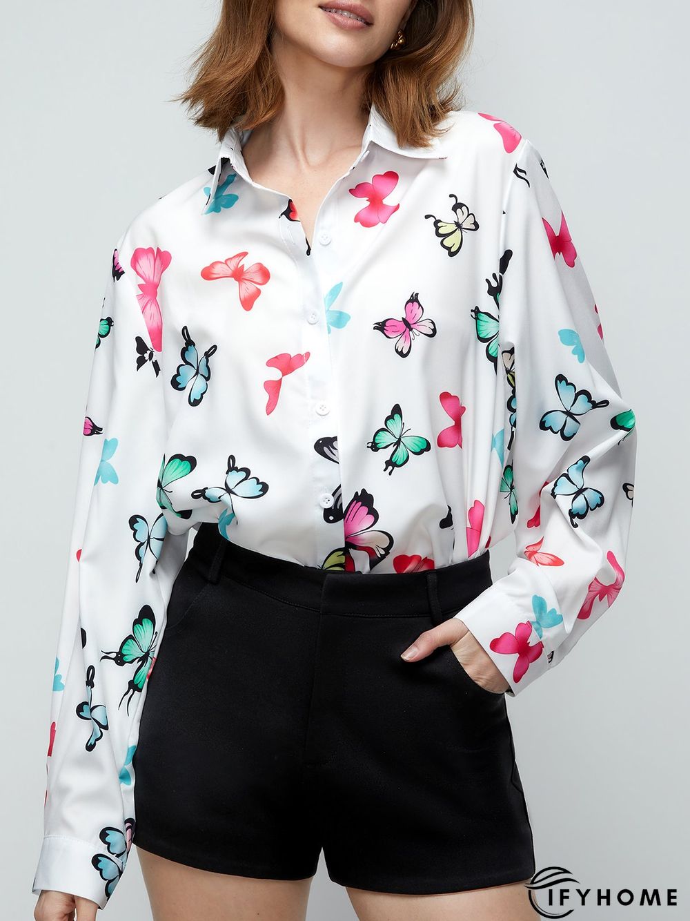 Shirt Collar Shift Holiday Butterfly  Top | IFYHOME