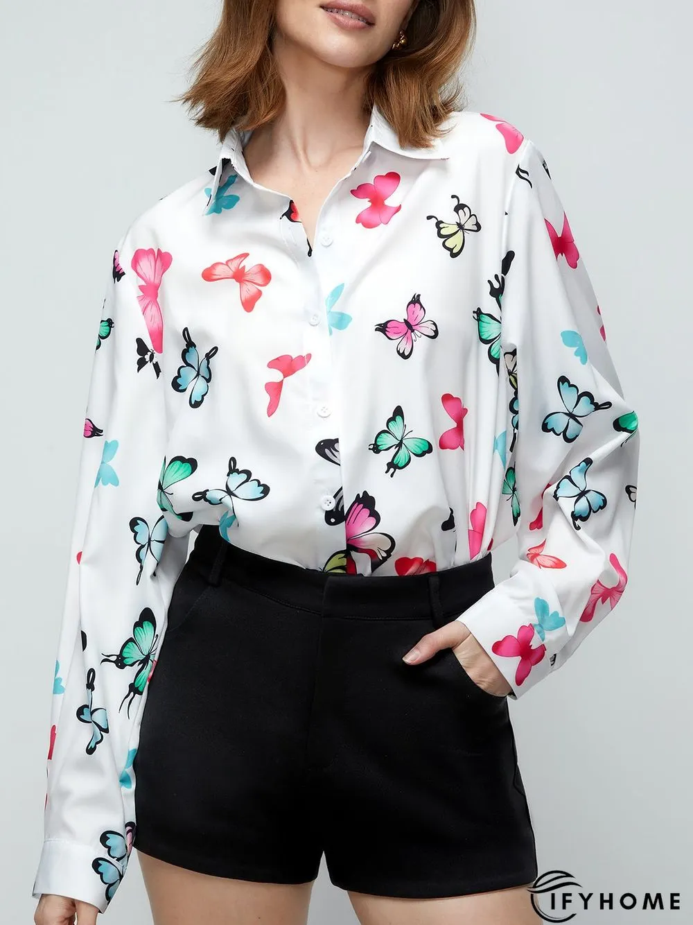 Shirt Collar Shift Holiday Butterfly  Top | IFYHOME